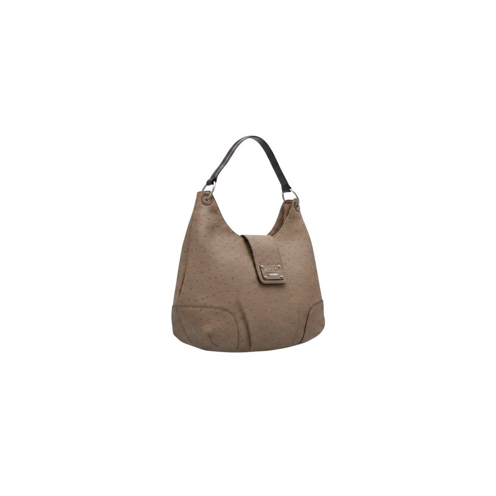Guess Hobo Bag Womens Medium Taupe Brown Excellent Ostrich Embossed Studded
